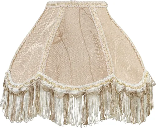 Vista 2 de Aspen Creative 55001 - Pantalla de lámpara de cúpula festoneada cosida a mano con flecos UNO en Biscotti Beige, 4 pulgadas superior x 10 pulgadas