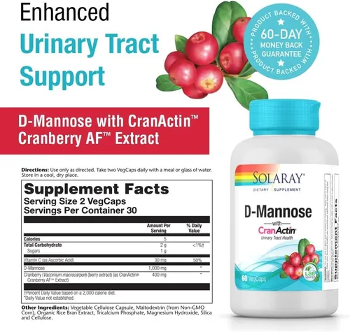 Vista 2 de D-Manosa con CranActin Solaray 60 VCaps