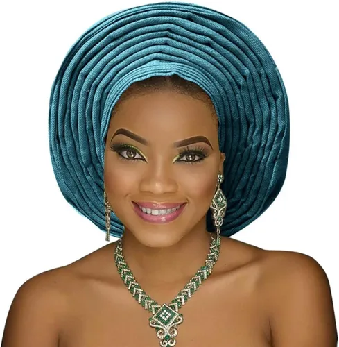 Vista 2 de Turbante africano africano ASO Oke headtie ASO Oke Nigerian Headtie ASO EBI auto gele Mujeres turbante hermoso turbante para boda fiesta nigeriano