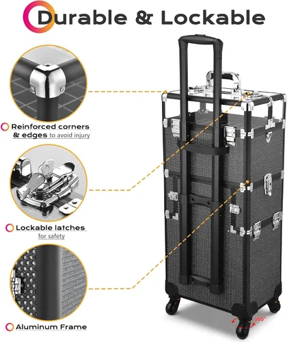 Vista 3 de BYOOTIQUE Organizador de esmalte de uñas 2 en 1, estuche de tren de maquillaje rodante, organizador de viaje para manicura, organizador de viaje