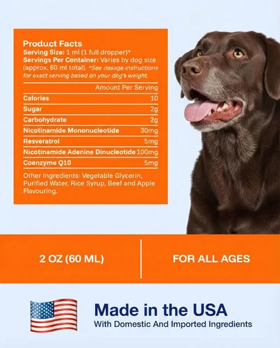 Vista 2 de Suplemento de longevidad para perros NAD+ y NMN - Salud de las articulaciones, vitalidad y envejecimiento saludable - Tecnología nanoliposomal