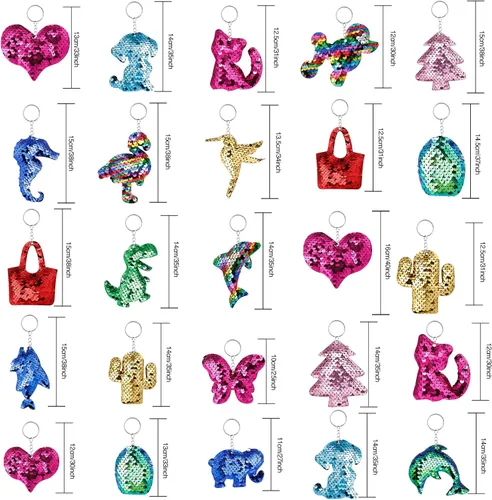 Vista 2 de Outee Llavero de lentejuelas 25 piezas de llavero de lentejuelas para cola de sirena, trébol, gato, animales, regalo de Navidad, regalos de fiesta