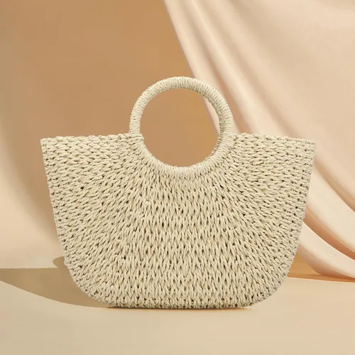 Vista 7 de Bolso de playa de verano para mujer, bolso de mano con asa superior, bolso de viaje de gran capacidad, bolso de mano tejido a mano, bolso grande