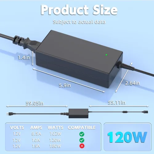 Vista 6 de Convertidor de CA a CC de 12 V 10 A Adaptador de fuente de alimentación de enchufe de encendedor de cigarrillos de automóvil Transformador de CA/CC