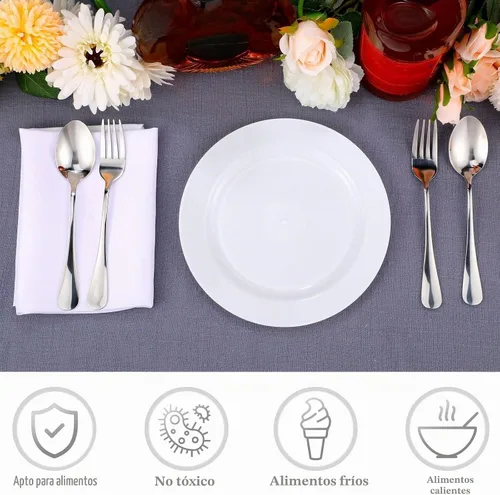 Vista 4 de Sieral 200 platos desechables de plástico con borde, platos de plástico duro para ensalada y postre de 7.5 pulgadas, platos resistentes para cenas