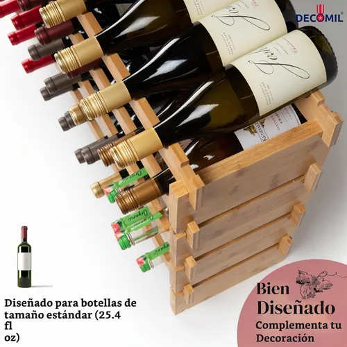 Vista 4 de DECOMIL - Estante de vino grande para 36 botellas, estante apilable y modular para almacenamiento de vino, estantes de exhibición de bambú sólido