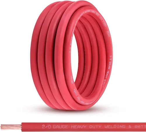 Vista 24 de Cable de batería calibre 1/0, 10 pies rojo + 10 pies negro, 1/0 AWG, alambre de cobre puro, cable de soldadura, para automotriz, batería, solar