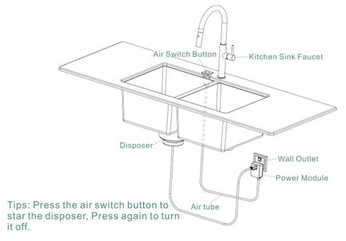 Vista 7 de Kit de interruptor de aire de latón cromado, botón inalámbrico para fregadero superior para eliminación de residuos de basura y alimentos