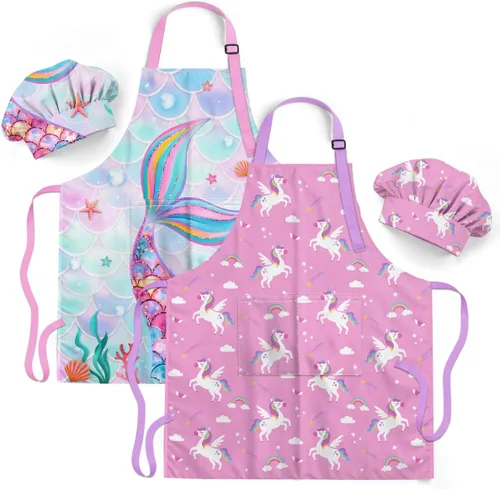 Vista 28 de SANDJEST Juego de delantal para niños con gorro de chef, regalos de delantal de cocina Alfabeto