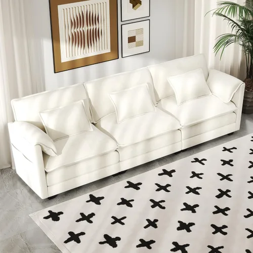 Vista 11 de Real Relax 145'' Sofá seccional modular, sofá convertible de 4 plazas con chenilla, 8 almohadas y 2 reposabrazos para sala de estar, oficina