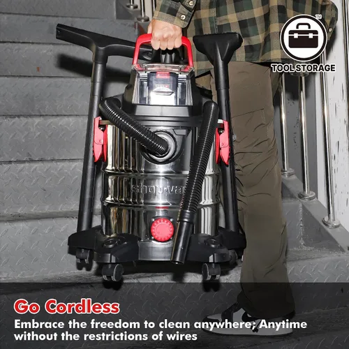 Vista 6 de Shop-Vac Aspiradora Inalámbrica Húmeda/Seca de 20V, 5 Galones, 4.7 CV Pico, Succión Fuerte de 10kPa y Soplador, Aspiradora de Taller Portátil
