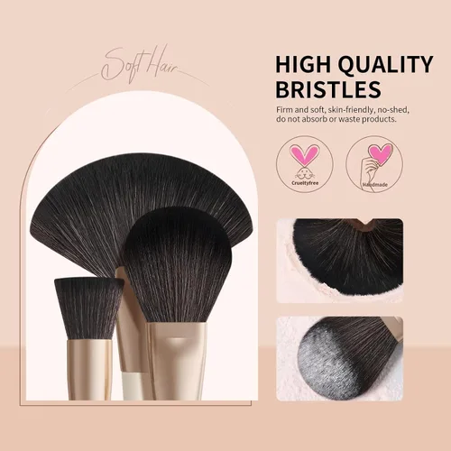 Vista 4 de docolor - Juego de 30 brochas de maquillaje profesionales Kabuki sintéticas de primera calidad, brocha de mezcla para base, polvo facial, rubor