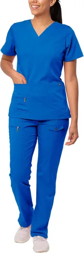 Vista 10 de Adar Pro Breakthrough Plus - Conjunto de uniforme médico para mujer, parte superior con cuello en V mejorado y pantalones con múltiples bolsillos