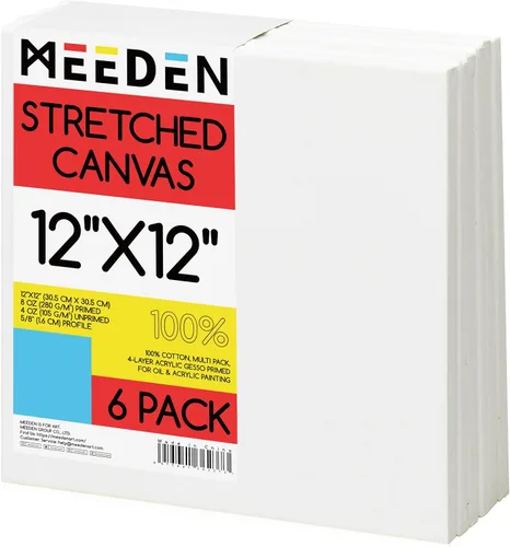 Vista 9 de MEEDEN Lienzo estirado, 8 x 8 pulgadas, paquete de 6, lienzos blancos en blanco para pintar, 100% algodón, 8 onzas imprimado con geso, lienzo