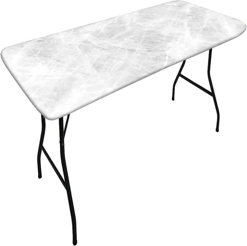 Vista 4 de XISUNYA Mantel de poliéster elástico de mármol, mantel rectangular de 24 x 36 pulgadas para mesa plegable de 3 pies, color pastel piedra ónix Gris