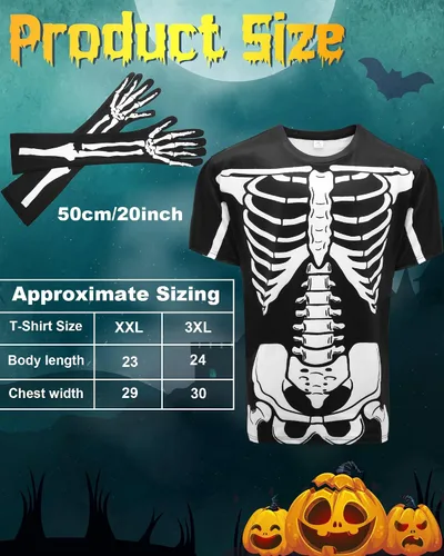 Vista 2 de Panitay 5 Pcs Halloween Skeleton Costume for Men Skeleton Rib T-Shirt Bone Gloves Walking Cane Ghost Mask for Cosplay Party