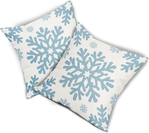 Vista 113 de Fundas de almohada decorativas de Navidad negras 40x40 cm con copos de nieve blancos de Navidad, juego de 2, temática rústica de invierno