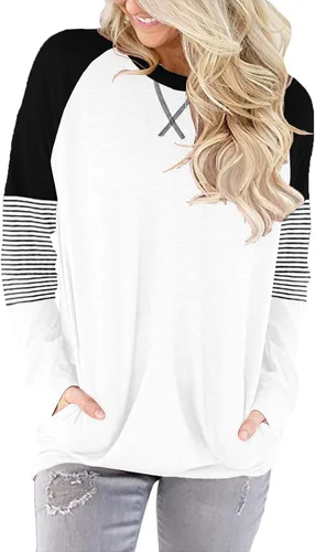 Vista 3 de ONLYSHE - Sudadera para mujer, cuello redondo, casual, holgada camiseta manga larga