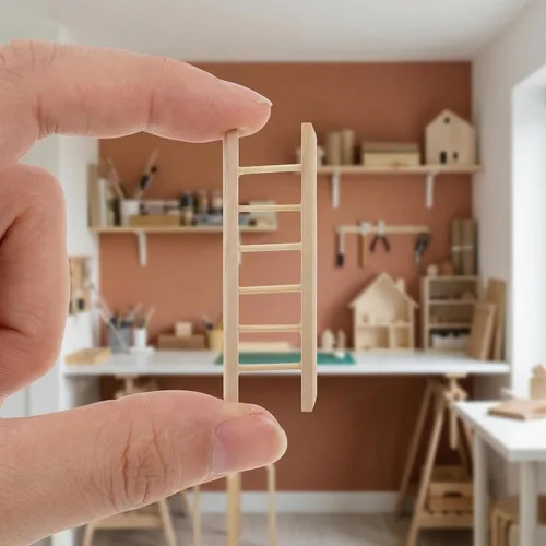 Vista 9 de Mini escalera de juguete para mascotas, mini casa de muñecas, muebles de casa de muñecas, escalera de madera, pequeña figurita, decoración
