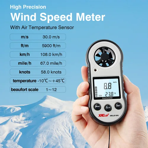 Vista 6 de Anemómetro digital de velocidad y temperatura del viento, medidor de viento de mano para disparar, windsurf, caza, color gris