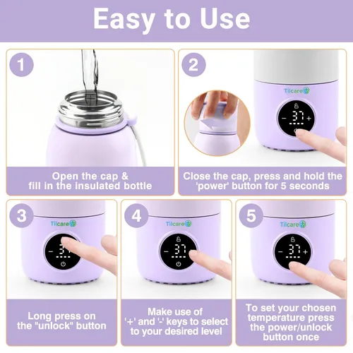 Vista 3 de Portable Bottle Warmer for Travel - 17oz 12H Baby Bottle Milk Warmer, Fast Heat Travel Bottle Warmer for Breastmilk, USB Calentador De Biberones on