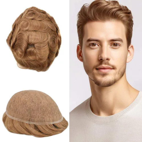 Vista 84 de Peluca de cabello humano con encaje completo, línea capilar real, para hombre, peluca de cabello con nudo blanqueado, pieza de pelo para hombres