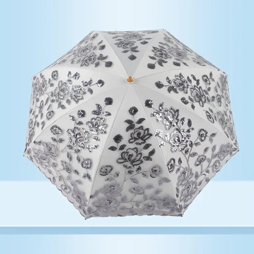 Vista 22 de Honeystore Sombrilla bordada con flor 3D plegable UV con encaje clásico
