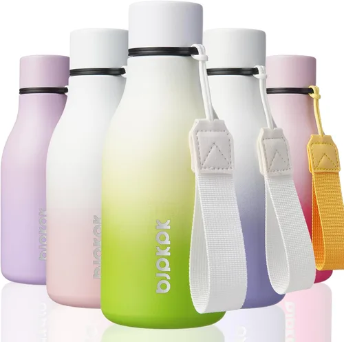 Vista 13 de BJPKPK Botellas de agua aisladas, botella de agua de metal de acero inoxidable de 12 onzas con correa, sin BPA a prueba de fugas, jarras, tazas