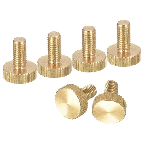 Vista 13 de uxcell Tornillos moleteados M3x4mm, 4 piezas de cabeza moleteada plana totalmente roscados, tornillos de latón para pulgar, pernos de agarre Fully