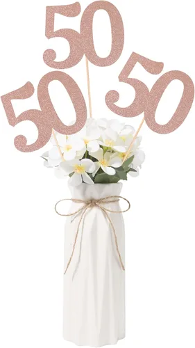 Vista 7 de Decoraciones de 50 aniversario NO 50, paquete de 10 centros de mesa de cumpleaños de 50 cumpleaños de doble cara con purpurina dorada para mesas Oro