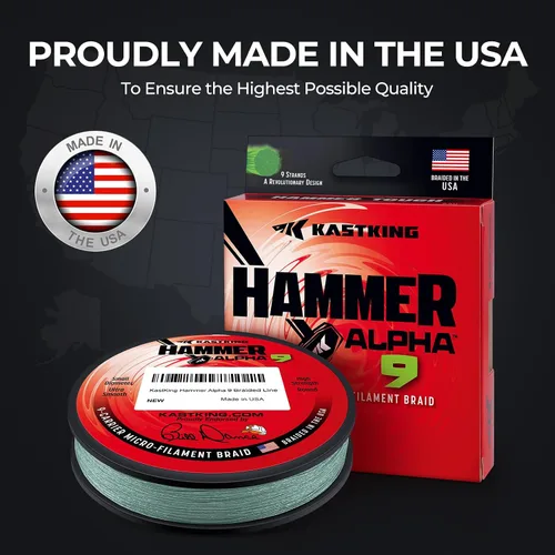 Vista 9 de KastKing Hammer Alpha 9 UHMWPE - Línea de pesca trenzada, fabricada en los Estados Unidos, fuerte y suave, redonda, 9 portadores, línea de pesca