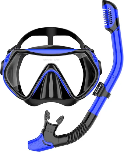 Vista 12 de Equipo de esnórquel para adultos, conjunto de esnórquel máscara de buceo con tubo seco superior, gafas de natación para adultos con cubierta nasal