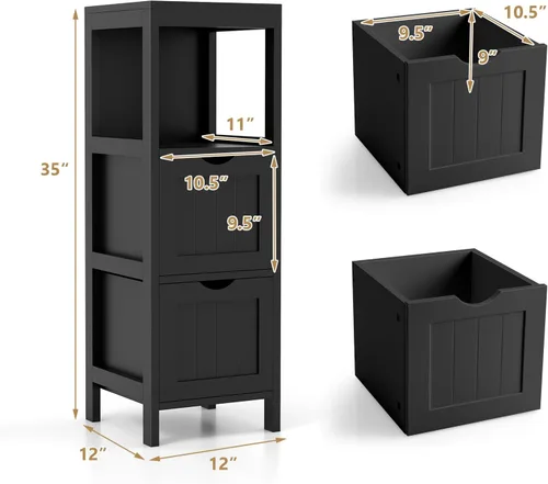 Vista 3 de Giantex Organizador de baño y armario de almacenamiento, soporte organizador de almacenamiento con 2 cajones extraíbles, dispositivo anti-caída