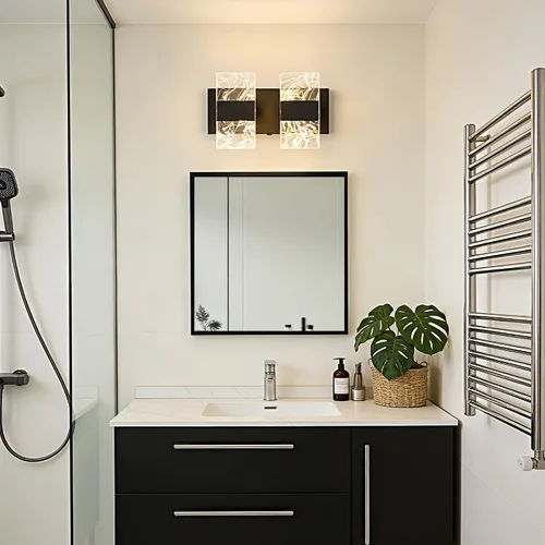 Vista 9 de Moderna lámpara LED de baño, regulable, 2 luces, color negro, 5CCT, ajustable, luces de tocador sobre el espejo, luces LED de acrílico ahumado