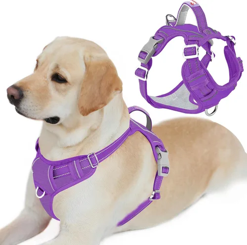 Vista 22 de BARKBAY Arnés Oxford sin tirones para perro con bolsillo para etiqueta de identificación, resistente, reflectante, fácil control para perros grandes