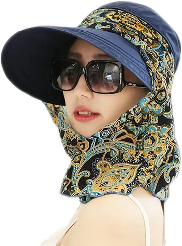 Vista 6 de Sombrero de sol plegable multifuncional con protección solar UPF 50+ para mujer, impermeable, transpirable, cuello facial