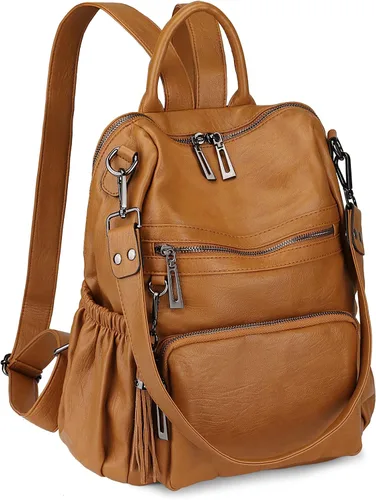 Vista 29 de Uromee Mochila de Viaje Monedero para Mujeres Cuero Vegano Damas Moda Borla Bolsa de Hombro Convertible, Grande, Mochilas Daypack