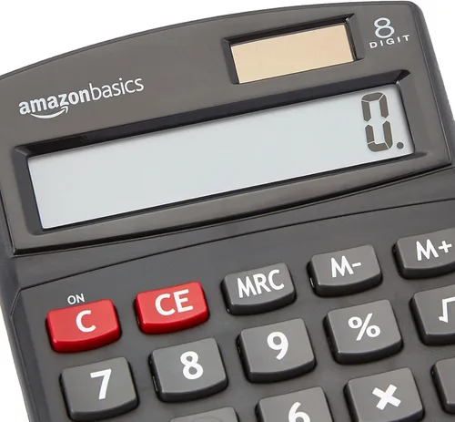 Vista 2 de Amazon Basics Calculadora de escritorio LCD de 8 dígitos, portátil y fácil de usar, color negro, paquete de 1
