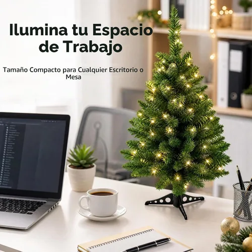 Vista 4 de Árbol de Navidad pequeño de 3 pies con luces, funciona con pilas Mini árbol de Navidad de mesa con base estable para el hogar, entrada, oficina