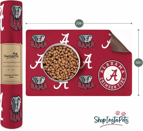 Vista 2 de Alabama Crimson Tide - Tapete con licencia oficial de alimentos y agua para perros y gatos, 18 x 29 pulgadas, antideslizante, resistente al agua