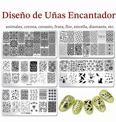 Vista 4 de Juego de sellos de uñas, 10 unidades, diseño geométrico, plantilla de placa de uñas, accesorios de arte de uñas, para bricolaje y salón de belleza