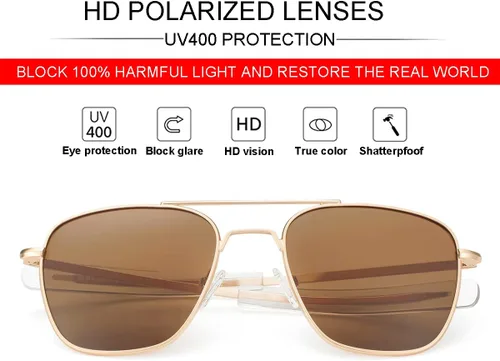 Vista 2 de JOVAKIT Gafas de sol polarizadas de aviador para hombre, estilo retro, estilo militar, lentes de sol piloto, patillas de bayoneta, protección UV400