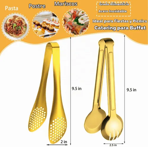 Vista 2 de 4 pinzas para servir de 9 pulgadas, de acero inoxidable, utensilios de servir para ensalada, buffet, aperitivo, postre, fiestas de comida