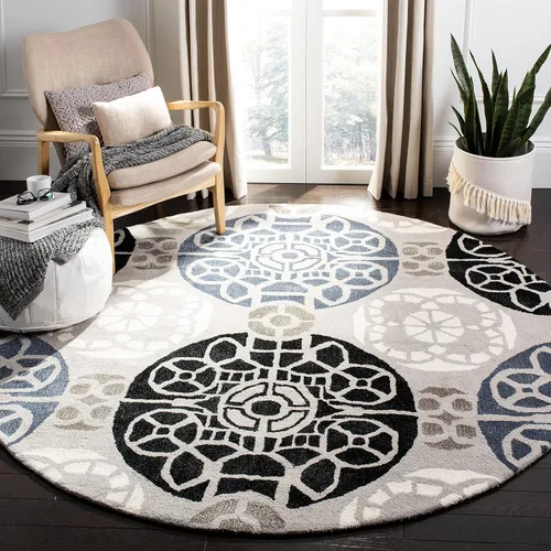 Vista 35 de SAFAVIEH Wyndham Collection - Alfombra decorativa de 2 x 3 pies, beige y azul, hecha a mano, lana moderna, ideal para zonas de alto tráfico