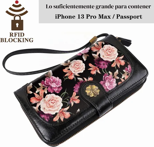 Vista 5 de Coco Rossi Billeteras para mujer con múltiples tarjetero, cartera de embrague, tarjetero, organizador de tarjetas para mujer con correa