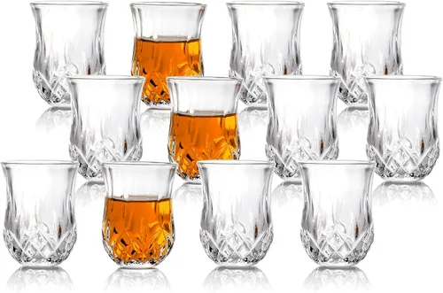 Vista 8 de QUAFFER Vasos de chupito (juego de 6) – Elegantes vasos de chupito con patrón de diamante de 1.75 onzas – Vasos clásicos de whisky vodka tequila