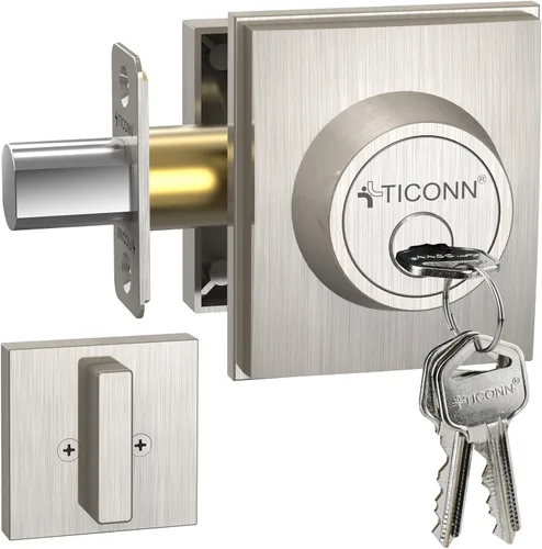 Vista 21 de TICONN Juego de manijas para puerta delantera doble, palanca de puerta cuadrada de servicio pesado y combo de cerrojo de cilindro único para puertas
