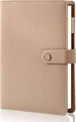 Vista 12 de CAGIE Carpeta A5 con 6 anillas rellenable, cuaderno de cuero encuadernado en espiral para planificador de negocios, organizador personal, cuadernos