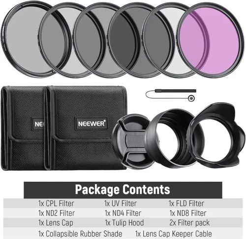 Vista 16 de NEEWER Paquete de filtro ND de 40,5 mm y accesorios para lentes, kit de filtros ND2 ND4 ND8 UV FLD CPL con tapa de lente