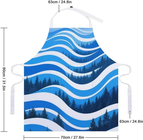 Vista 2 de MUSM Apron for Adults - 27.6 X 31.5 Inch, Heavy-Duty Polyester Aprons with Two Large Pockets, Waterproof Forest Abstract Wave Kitchen Apron for
